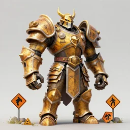 giant guardian wearing armor made of road signs, d & d, character design trending on artstation
