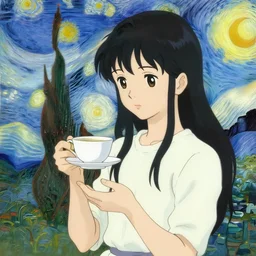 rina holding a teacup by ayami kojima and van gogh