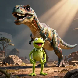 kermit the frog as a large dinosaur in jurassic park