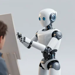 a robot painting someone:: octane render:: 3D:: coherent