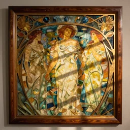 an art nouveau wood screen picture frame by brian froud and alphonse mucha