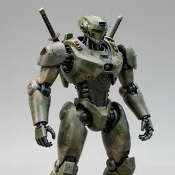military android, gun for a head, katana arms, military prototype, photography, journalism, dessert