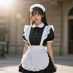 a french maid, cinematic, 3 6 0 panorama, lens flare, 4 k, 8 k, 1 6 k, 3 2 k, ultra - hd, super - resolution, megapixel, natural lighting, sunlight, cinematic lighting, studio lighting, volumetric, full body photoshoot