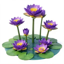 waterlily plants, warhammer, cyber japan style, flowery, waterlily scifi pond, jeff koons sculpted, purple and yellow, highly detailed, artstation, bandai box art, in the style of moebius, jugendstil and classic japanese print, art by jean delville, peter max, rene magritte