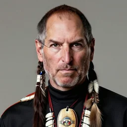 Photo of Native American indian man Steve Jobs, portrait, skilled warrior of the Apache, ancient, realistic, detailed, Emma Watson
