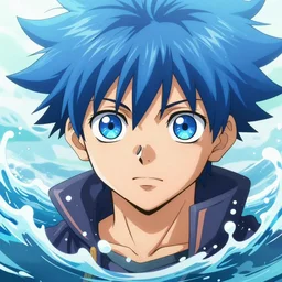 anime key visual of a boy with blue spikey hair and water powers, highly detailed portrait, very very anime!!!, unreal engine, shonen style, by kohei horikoshi!!!!!, big eyes, detailed, by hiromu arakawa, by gege akutami, 2 d, funimation, 8 k,