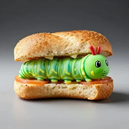 a caterpillar sandwich, high resolution food photography, studio lighting