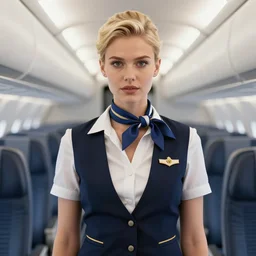 a beautiful fashion blond flight attendant, symmetrical, maximalist, lily frame, art by ilya kuvshinov, rossdraws, sharp focus, art by wlop and artgerm, extreme detail, detailed drawing, hyper detailed face