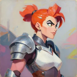 greg manchess portrait painting of armored neena thurman aka domino as overwatch character, medium shot, asymmetrical, profile picture, organic painting, sunny day, matte painting, bold shapes, hard edges, street art, trending on artstation, by huang guangjian and gil elvgren and sachin teng