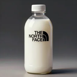 the north face round transparent bottle fully filled with dense white liquid, concept art, matte, sharp focus, illustration, art by aenaluck, artgerm