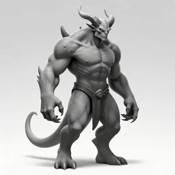full body, grayscale, 3/4 view, muscled humanoid balrog demon, diablo, horns, claws, large horned tail, heroic pose, flames, fire, tarot, lineart, Gustave Dore, Greg Rutkowski
