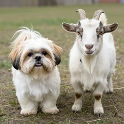 a shih tzu, mixed with a goat