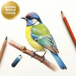 Colored pencil art on paper, Tropical Bird, highly detailed, artstation, MasterPiece, Award-Winning, Caran d'Ache Luminance