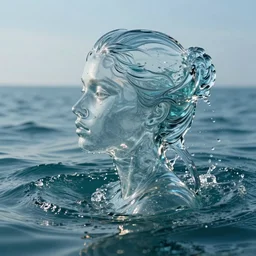 water artwork manipulation in the shape of a beautiful female head, on the ocean water, ray tracing, realistic water sharp focus, long shot, 8 k resolution, cinematic, surreal water art