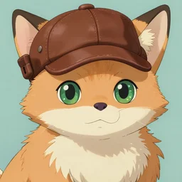 a portrait of an anthropomorphic cat-fox hybrid wearing a leather cap, character portrait by Ken Sugimori, by Aaron Miller, by Keren Katz, by Mary Jane Begin, featured on pixiv, furry art, commission for, soft colors, shiny eyes, deviantart hd, studio ghibli
