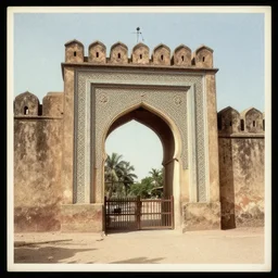 high quality photography of the ornate entrance gate to an old west african fortress, photochrom print, postcard, 1 8 9 0.