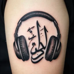 a tattoo design of susvara headphones made out of arabic calligraphy