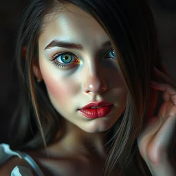 lazy eye melting hyper realistic photograph of pretty girl,, dramatic lighting alice in wonderland, dj sura face, artgerm, ilya kuvshinov