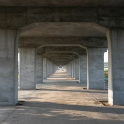 a flate endless plane of concrete covered in concrete pillars