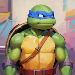 greg manchess portrait painting of teenage mutant ninja turtles as overwatch character, medium shot, asymmetrical, profile picture, organic painting, sunny day, matte painting, bold shapes, hard edges, street art, trending on artstation, by huang guangjian and gil elvgren and sachin teng