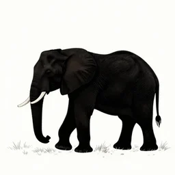 an elephant in the savannah, drawing, black silhouette