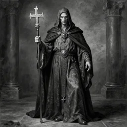 a full body portrait of a powerful necromancer | greyscale color | baroque art |