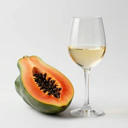 black papaya drinking a glass of white wine