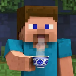minecraft steve holding a small china cup with steam coming out of tea, romanticism style, detailed facial proportions