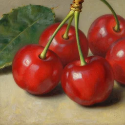a realistic close - up cherries painting by delacroix, fine details