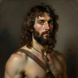 Portrait of a caveman warrior prehistoric, by Sorolla