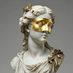 a woman with a gold mask on his face, a bronze sculpture by hedi xandt, behance contest winner, neoclassicism, rococo, aesthetic, marble sculpture, highly detailed. octane render, excellent composition, by wlop, tooth wu, greg rutkowski, alena aenami, beeple