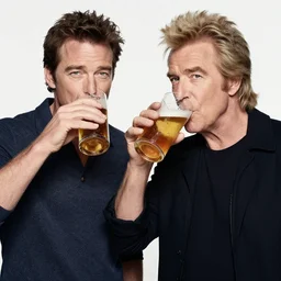 josh brolin and rod stewart drinking a beer