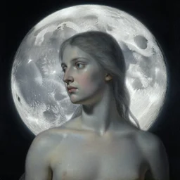 portrait of a humanoid personification of the moon, god of the tides. art by gaston bussiere.
