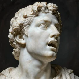 marble sculpture of man with his own face coming out of his mouth