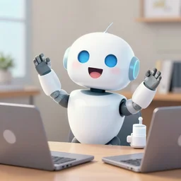 a happy robot responding to user requests