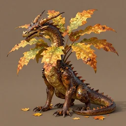 concept art of a dragon plant hybrid creature that has an autumn color palate