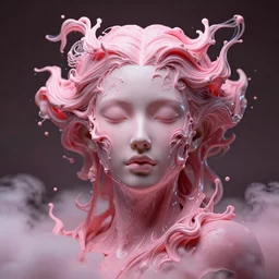 epic beautiful intricate detailed concept. female face pink liquid fluid carbon god. sculpture. noveau clouds