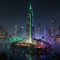 architecture by cesar pelli, cyberpunk liberty city nightvision sunlight alien uv light at night architecture island laser san andreas landscape scumm bar sci - fi tundra, archdaily, wallpaper, highly detailed, trending on artstation.