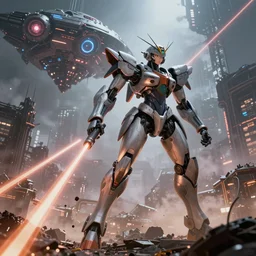 biomechanical waifu mecha war against andromeda alien spacecraft, ashley wood syd mead moebius, beautiful details, wide angle action shot, photorealistic, high end design, 8 k, octane render, neo tokyo nuclear holocaust background, mist, ornate, lasers, volumetric lighting - h 1 2 0 0