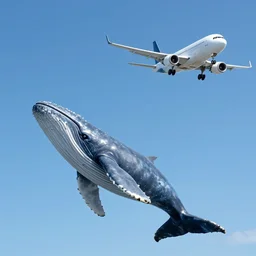 a whale above an airplane