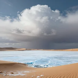 an ice covered desert slightly visible thru enormous clouds ,concept art, illustration highly detailed artwork cinematic hyper realistic