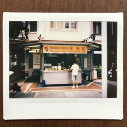 polaroid photo of a hawker stall in singapore