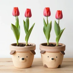 tuca and bertie style plant pots with tulips inside the pot