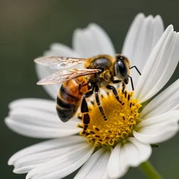 a close up off a small mechanical bee on a flower by greg rutkowski, sung choi, mitchell mohrhauser, maciej kuciara, johnson ting, maxim verehin, peter konig, 8 k photorealistic, cinematic lighting, hd, high details, dramatic, atmosphereric, trending on artstation