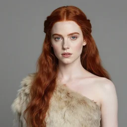 full portrait of katherine mcnamara as a hunter, fairy, red hair, pale skin, pelt armor, extremely detailed, digital illustration, by rossdraws, alphonse mucha, frank fanzzeta, collectible card art