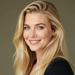 photo of a beautiful blonde woman smiling looking fondly at the camera