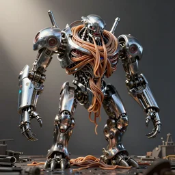 airbrushed lone behemoth machine built into prismatic hell of chrome noodles by kelly freas, geof darrow, philippe druillet, fine art masterpiece baked at 3 0 0 f, matte painting, cold lighting, aged with sunlight, award winning horror, photorealistic render, cinematic