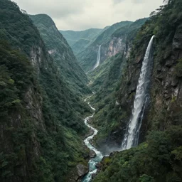 of mountain landscape, valley, waterfall, rivers, atmosphere hyperrealistic ultrasharp highly detailed unreal engine octanerender photorealistic majestic perspective, by moebius, by miyazaki