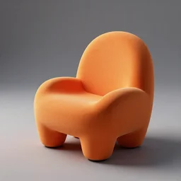 3 d rendering of an orange - shaped chair. 4 d cinema. high fidelity. high quality. architecture.