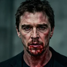 face of christian bale melting out of blood